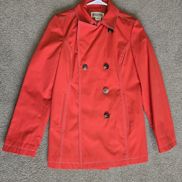 MICHAEL KORS Raincoat w/ Front Pockets Coral Red Size Small #154 - Picture 1 of 9